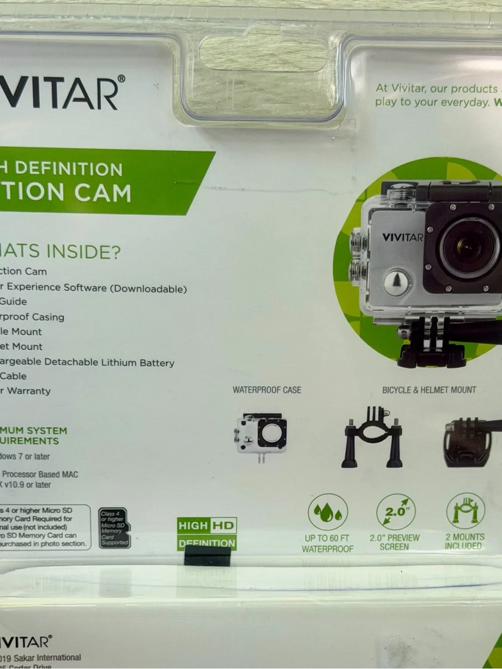 Vivitar DVR781 HD Sports Action Camera Waterproof Bike Helmet Mounts New Sealed